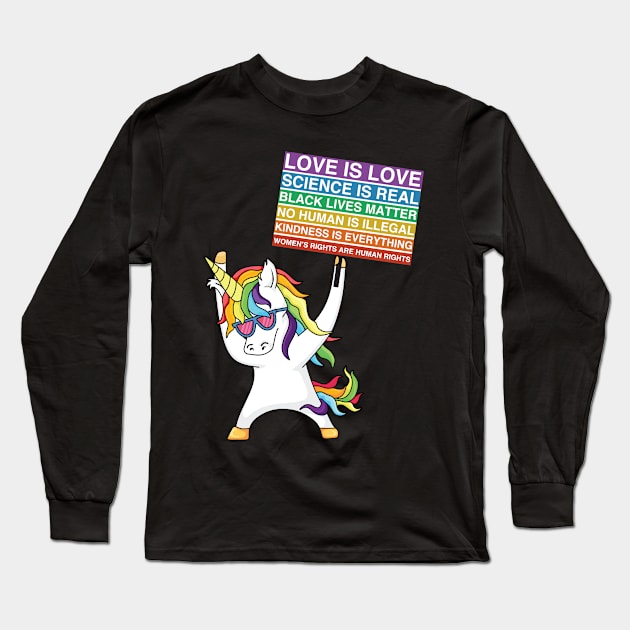 Social Justice Unicorn Activist Sign Equity Protest Inclusive Climate Change LBGTQ Equality Equity Long Sleeve T-Shirt by Shirtsurf